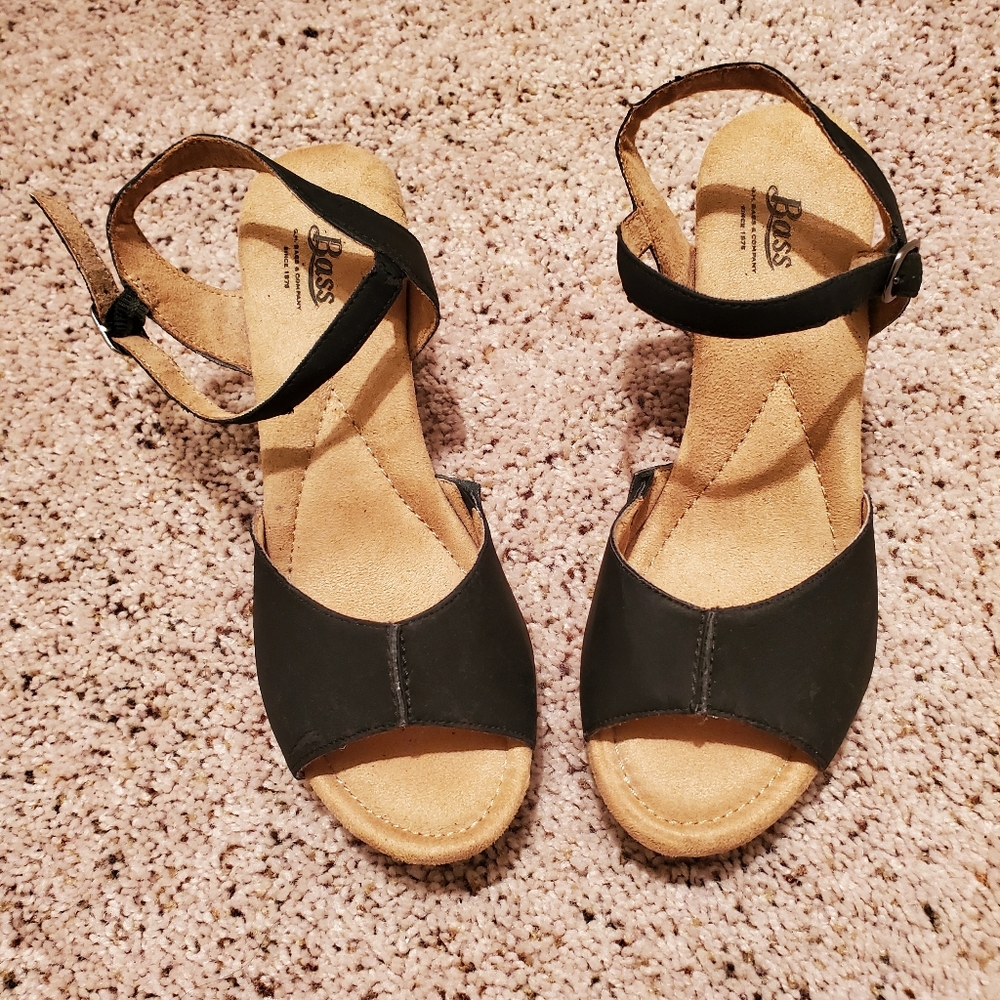 G.H. Bass& Co Black Cork Wedge Sandals